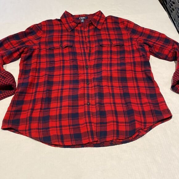 Red plaid long sleeve button front blouse size large by Chaps - Picture 3 of 8